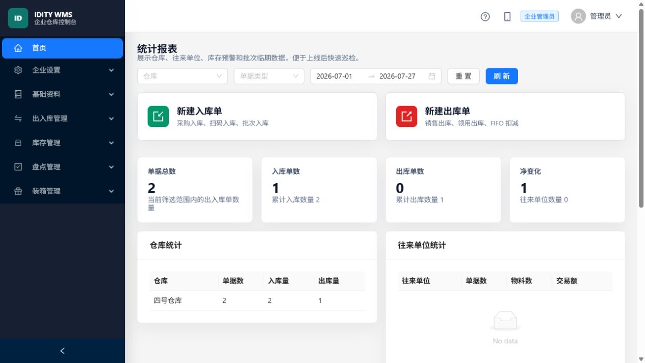 ID云资产出入库系统 仓储驾驶舱