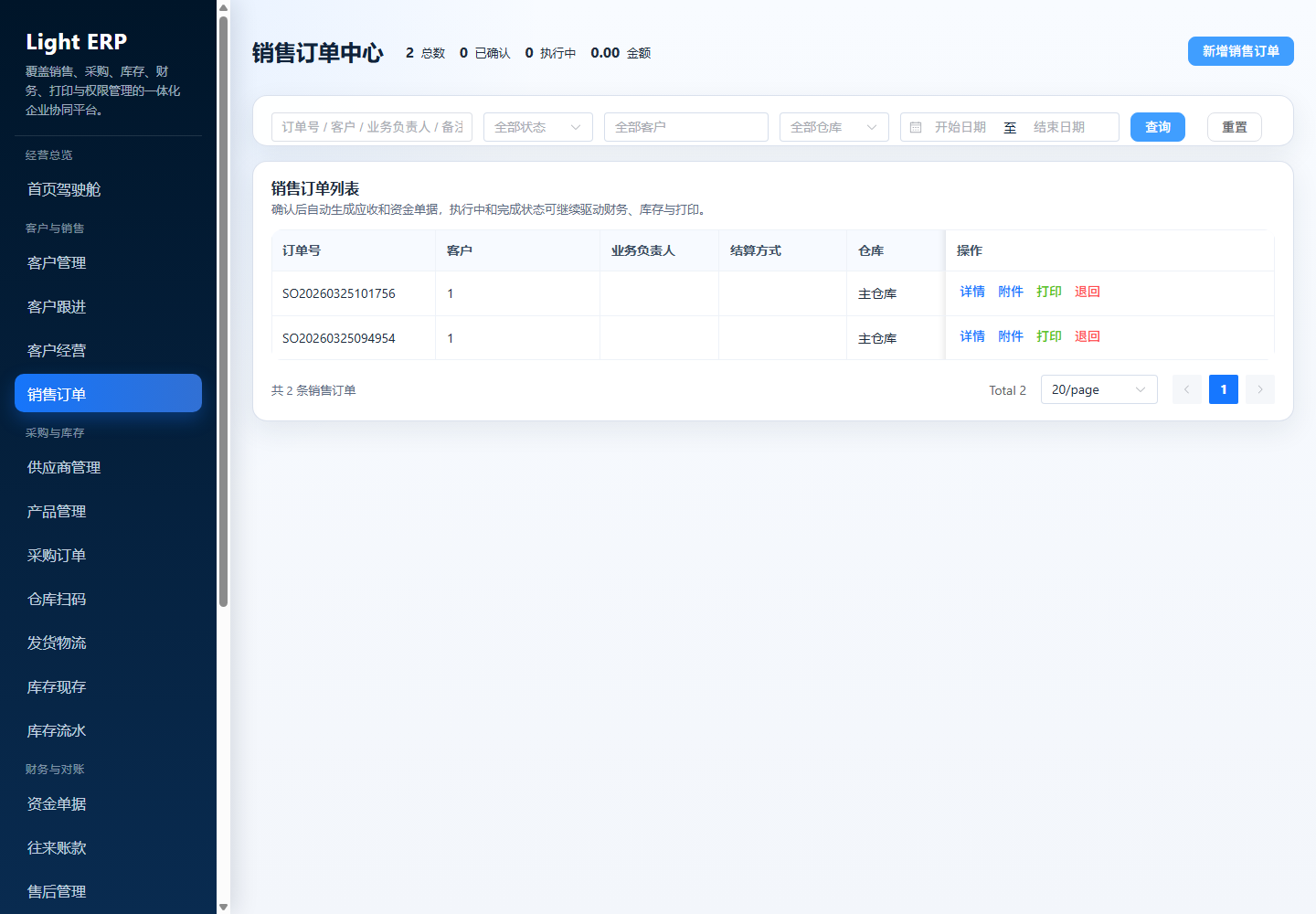 轻量 ERP:销售订单